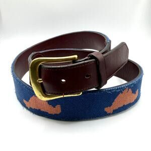 Harding Lane Blue Genuine Leather Preppy Marthas Vineyard Needlepoint Belt